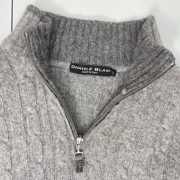 Daniele Blasi Italian Wool Sweater 1/4 Zip Cable Knit Gray Mens L - Picture 3 of 8
